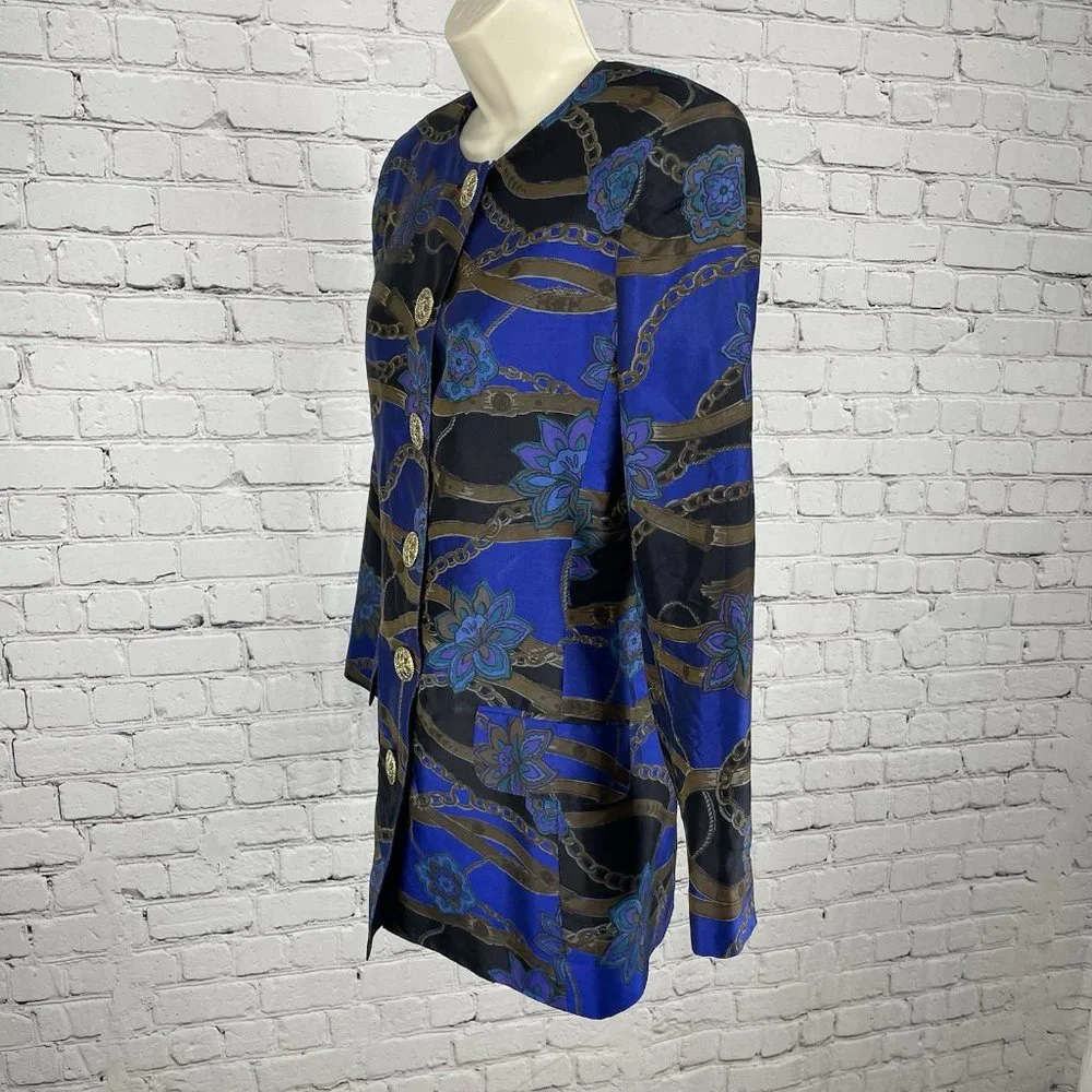 VTG Khanitha Floral 100% Thai Silk Lightweight Padded Blazer Size 36 US Small S